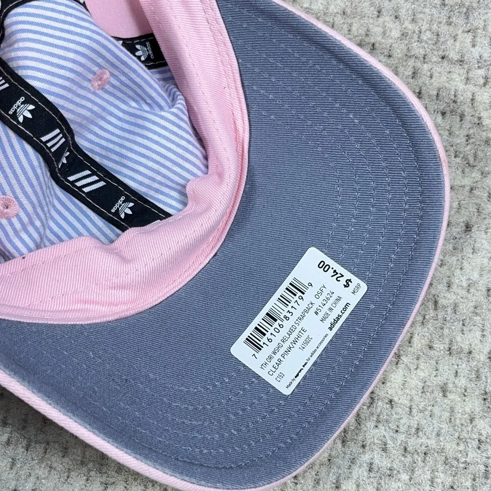 Adidas Hat Cap Strap Back Youth Girls Pink White Trefoil Twill‎ Running Sport